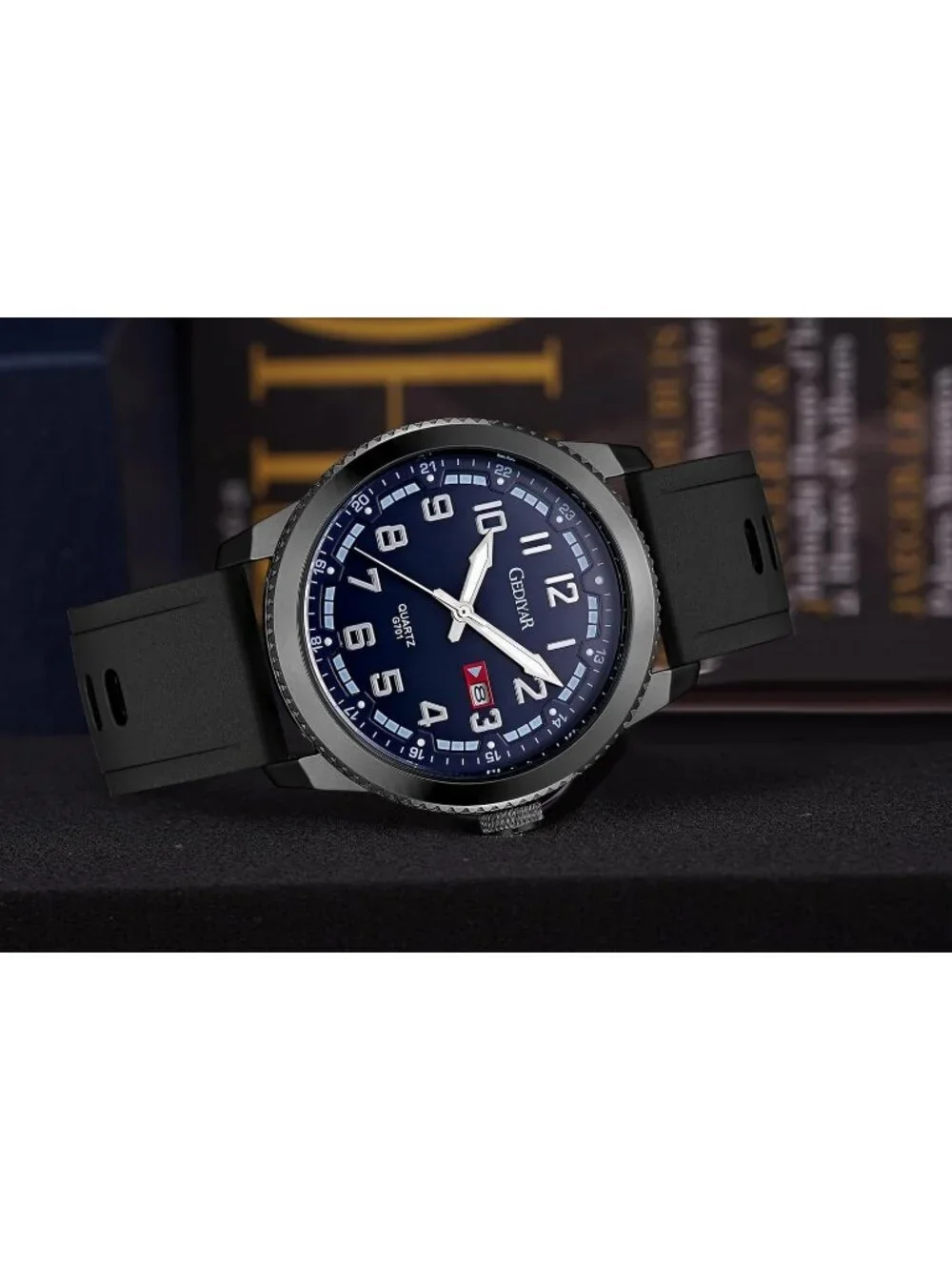 Men's Black And Blue Analog Quartz Waterproof Silicone Band Luminous Wrist Watch